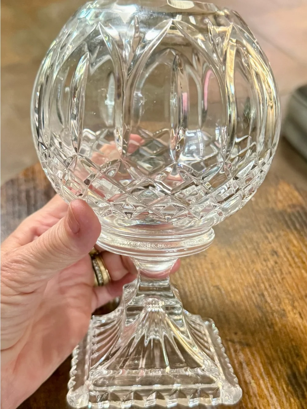 Vintage 24% Lead Crystal Rose Bowl Vase with Pedestal “Astor” Pattern - EUC